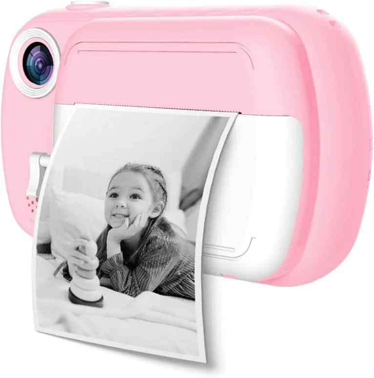 دوربین چاپ فوری i-Paint P9 برای کودکان، چاپ سیاه و سفید روی کاغذ حرارتی، دوربین دیجیتال 1080P FHD، ال سی دی 3.5 اینچی، میکرو SD 32 گیگابایتی، صورتی