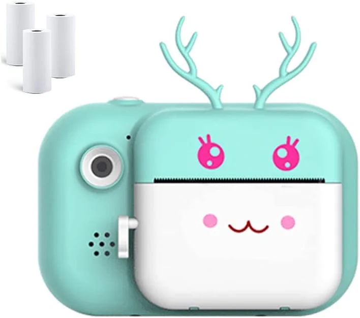 دوربین فوری کودکانه، دوربین دیجیتال 1080P HD با صفحه نمایش 2.4 اینچی به همراه کارت TF 32 گیگابایتی و 3 رول کاغذ عکس، دوربین فیلمبرداری کودکانه برای هدیه پسران و دختران 3 تا 12 ساله