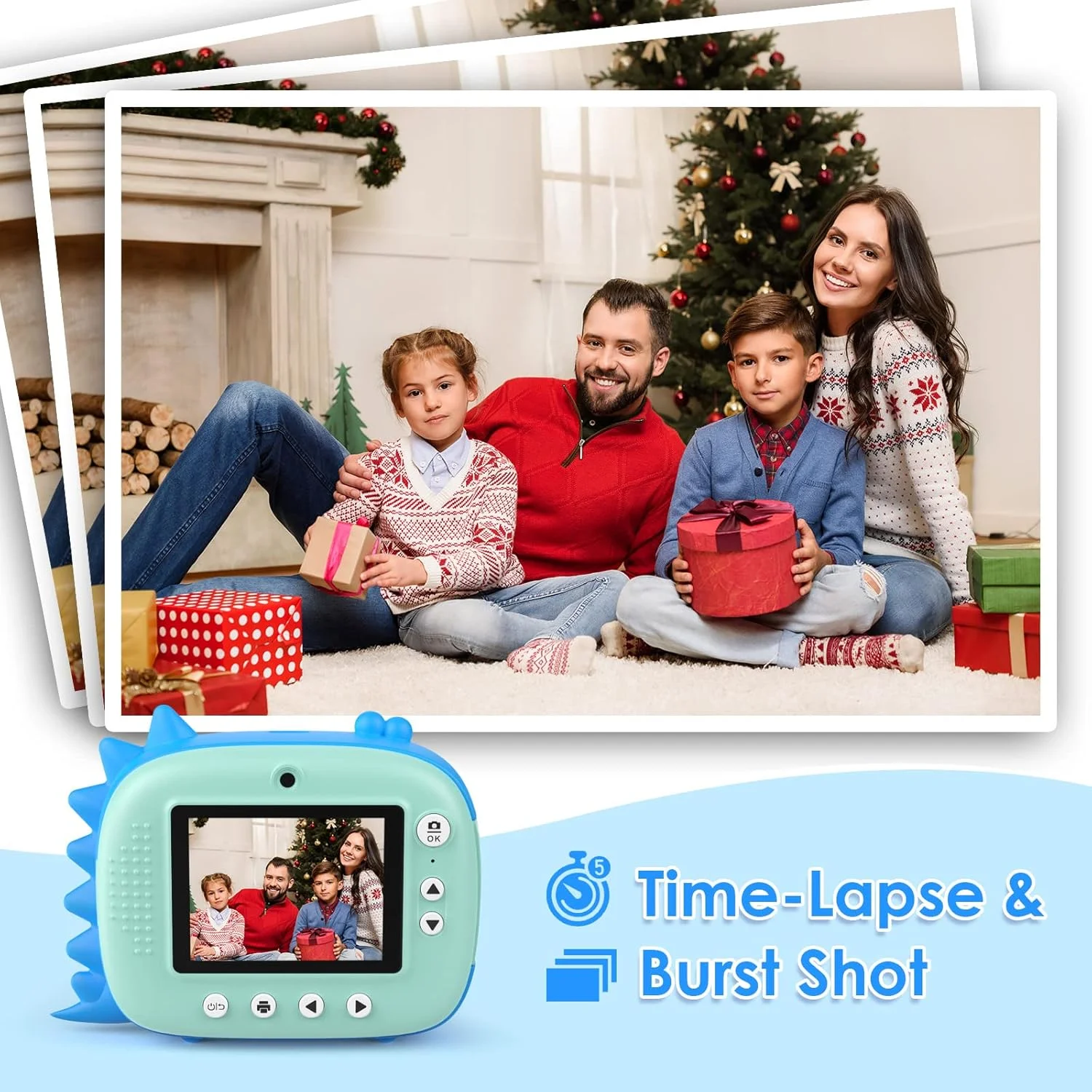 دوربین چاپ فوری کودکانه، دوربین دیجیتال کودکان بدون نیاز به جوهر و کاغذ چاپ و کارت TF 32 گیگابایتی، دوربین سلفی و فیلمبرداری با قلم های رنگی برای DIY، هدیه سرگرم کننده برای دختران و پسران 3-14 ساله (آبی)
