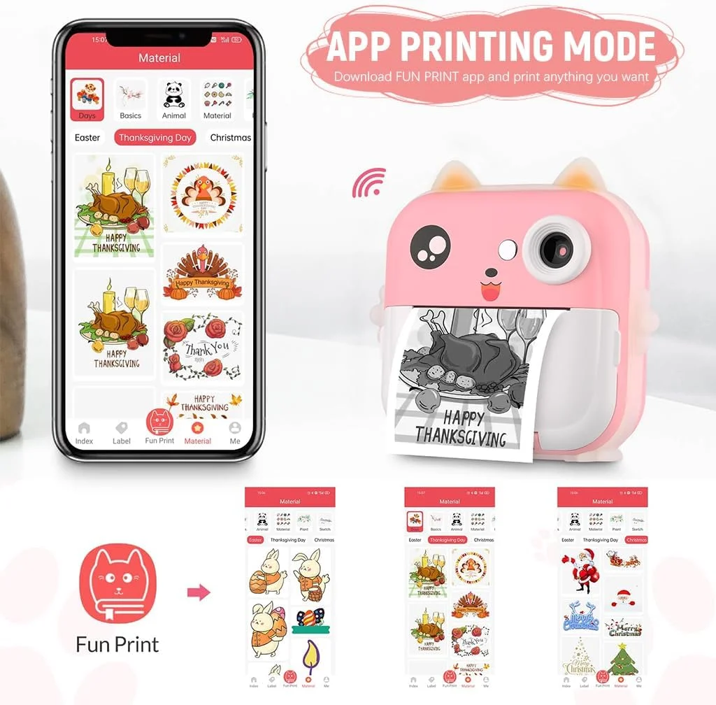 دوربین فوری کودکانه HASTHIP، دوربین مینی 2 در 1 با چاپگر بدون جوهر، به همراه کارت TF 35 گیگابایتی و صفحه نمایش رنگی 2.4 اینچی، دوربین چاپ فوری برای کودکان 3-14 سال (صورتی)