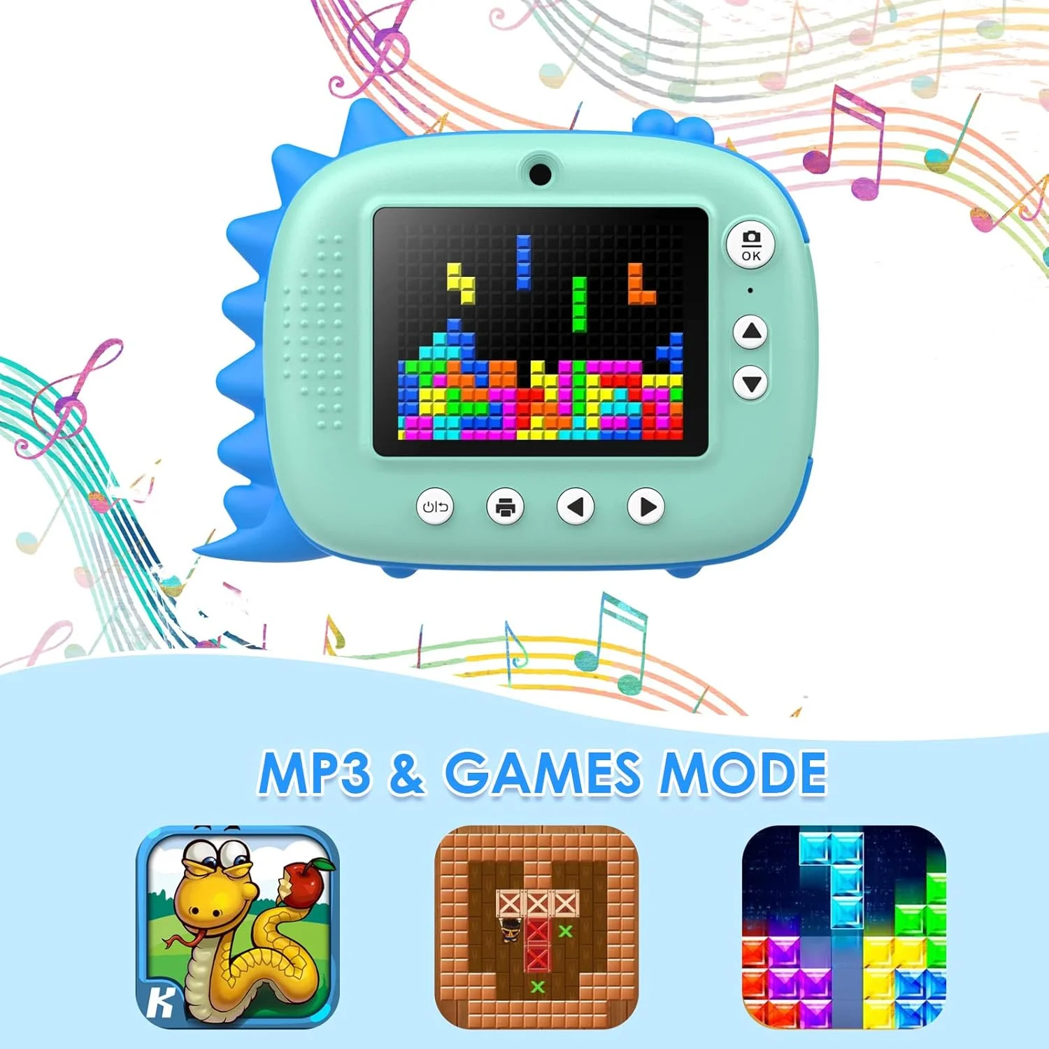 دوربین چاپ فوری کودکانه، دوربین دیجیتال کودکان بدون نیاز به جوهر و کاغذ چاپ و کارت TF 32 گیگابایتی، دوربین سلفی و فیلمبرداری با قلم های رنگی برای DIY، هدیه سرگرم کننده برای دختران و پسران 3-14 ساله (آبی)