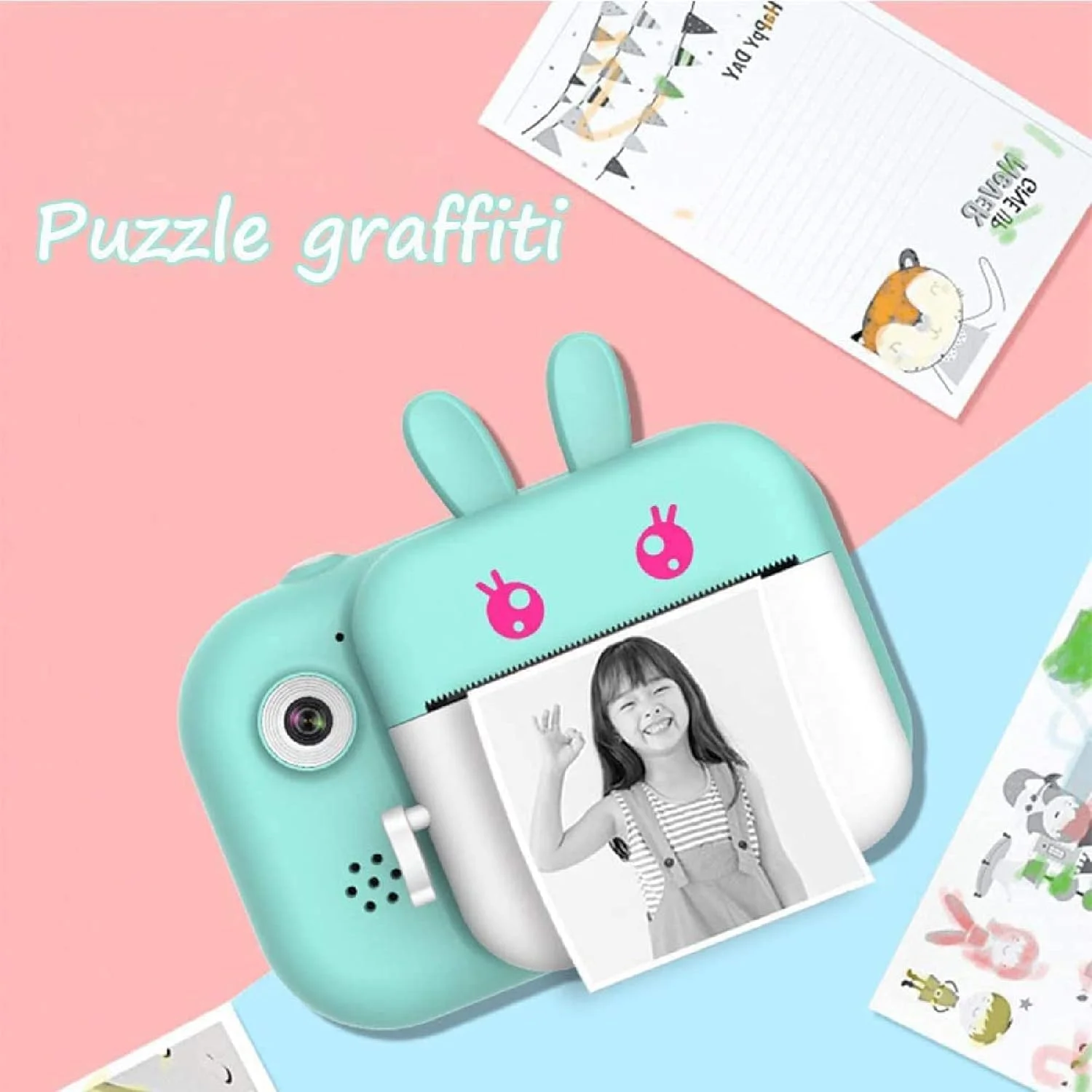 دوربین فوری کودکانه، دوربین دیجیتال 1080P HD با صفحه نمایش 2.4 اینچی به همراه کارت TF 32 گیگابایتی و 3 رول کاغذ عکس، دوربین فیلمبرداری کودکانه برای هدیه پسران و دختران 3 تا 12 ساله