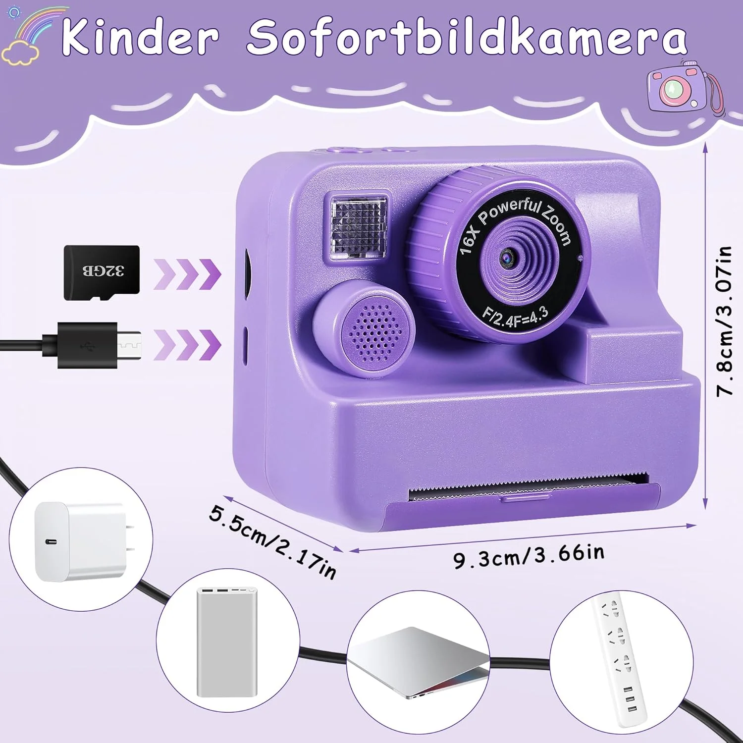 دوربین فوری کودکانه 2.4 اینچی 1080P HD به همراه کارت حافظه 32 گیگابایتی