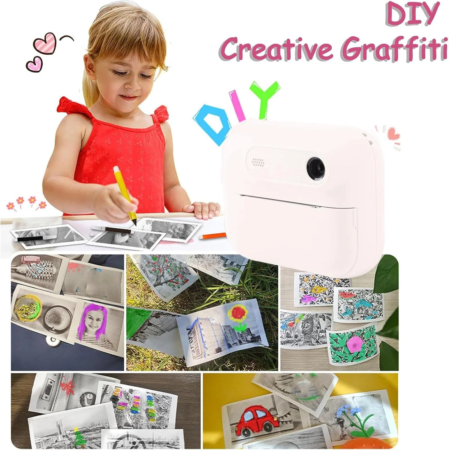 دوربین چاپ فوری کودکانه، دوربین عکس فوری 48 مگاپیکسلی زیبا، چاپ سیاه و سفید DIY، 20 قاب داخلی، 5 فیلتر، زوم 6 برابر، برای پسران و دختران (بژ)