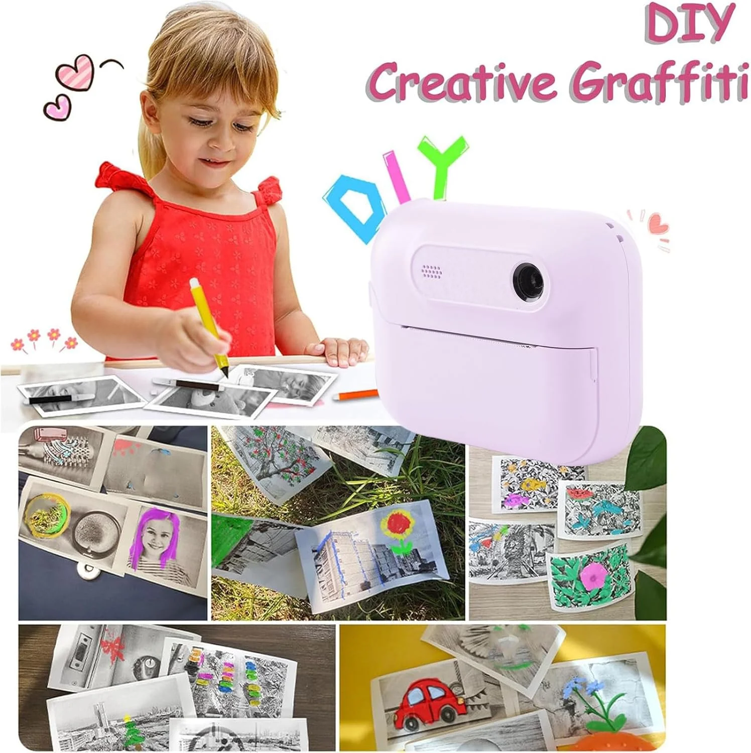 دوربین چاپ فوری، دوربین دیجیتال 48 مگاپیکسلی با کیفیت 1080P HD و زوم 6X به همراه قابلیت پخش MP3 و بازی، اسباب بازی دوربین دیجیتال قابل حمل مناسب برای مسافرت برای پسران و دختران 4 تا 9 سال