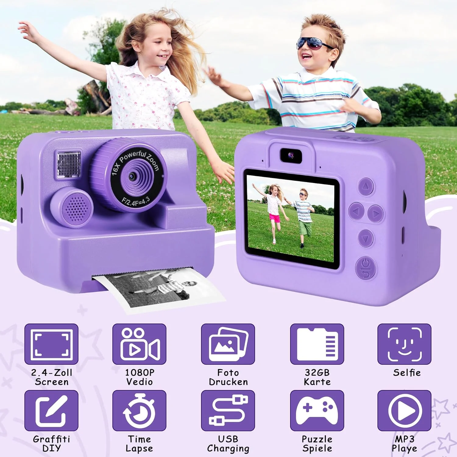 دوربین فوری کودکانه 2.4 اینچی 1080P HD به همراه کارت حافظه 32 گیگابایتی