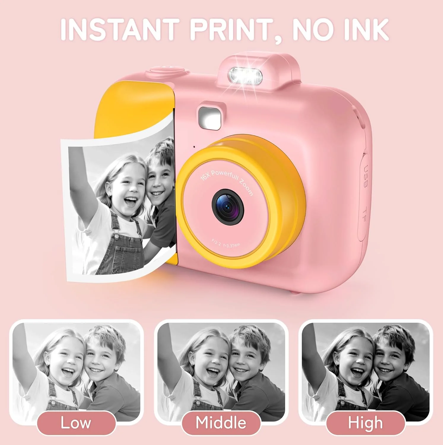 دوربین چاپ فوری کودکانه با کاغذ چاپ، دوربین چاپ فوری HD 1080P با کارت SD 32 گیگابایتی، اسباب بازی دخترانه برای سنین 5-7 سال، هدیه تولد برای دختران 5 6 7 8 9 ساله