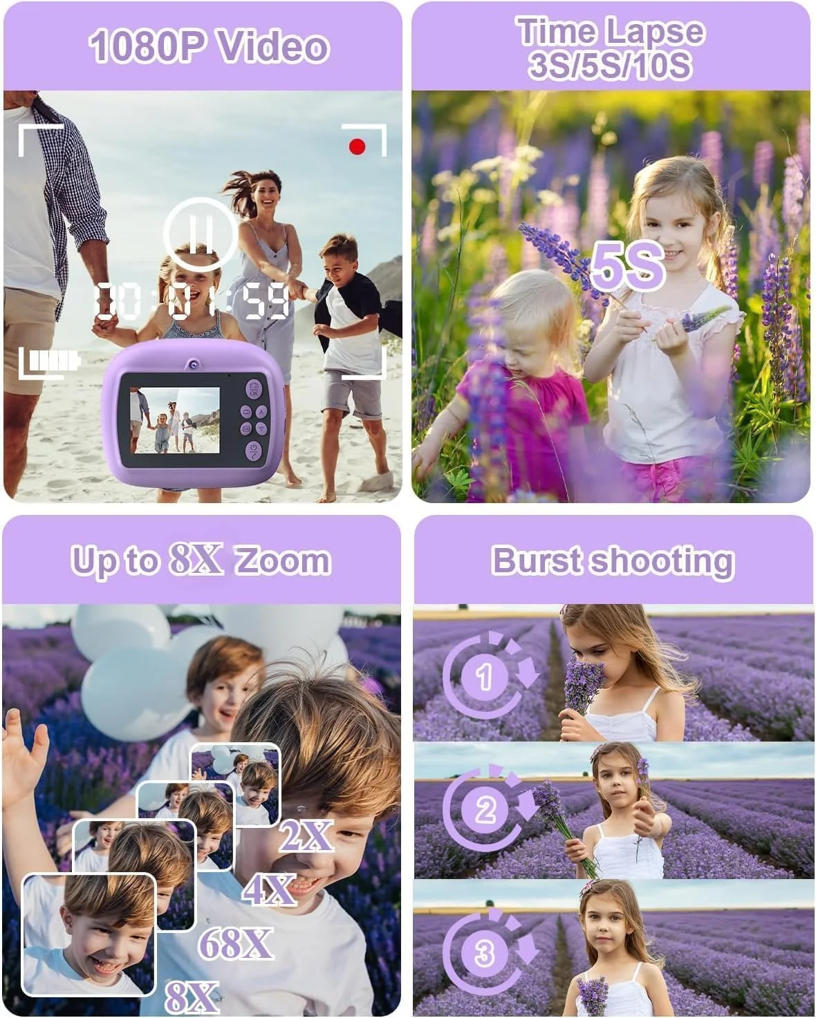 دوربین چاپ فوری برای کودکان، عکس چاپ فوری 1080P HD با 3 رول کاغذ عکس و 5 قلم رنگی و گرافیتی DIY، هدیه تولد برای پسران و دختران (بنفش) دوربین چاپ فوری برای کودکان، عکس چاپ فوری 1080P HD با 3 رول کاغذ عکس و 5 قلم رنگی و گرافیتی DIY، هدیه تولد برای پسران و دختران (بنفش)