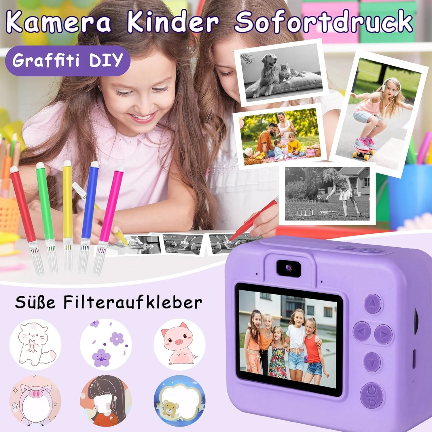 دوربین فوری کودکانه 2.4 اینچی 1080P HD به همراه کارت حافظه 32 گیگابایتی