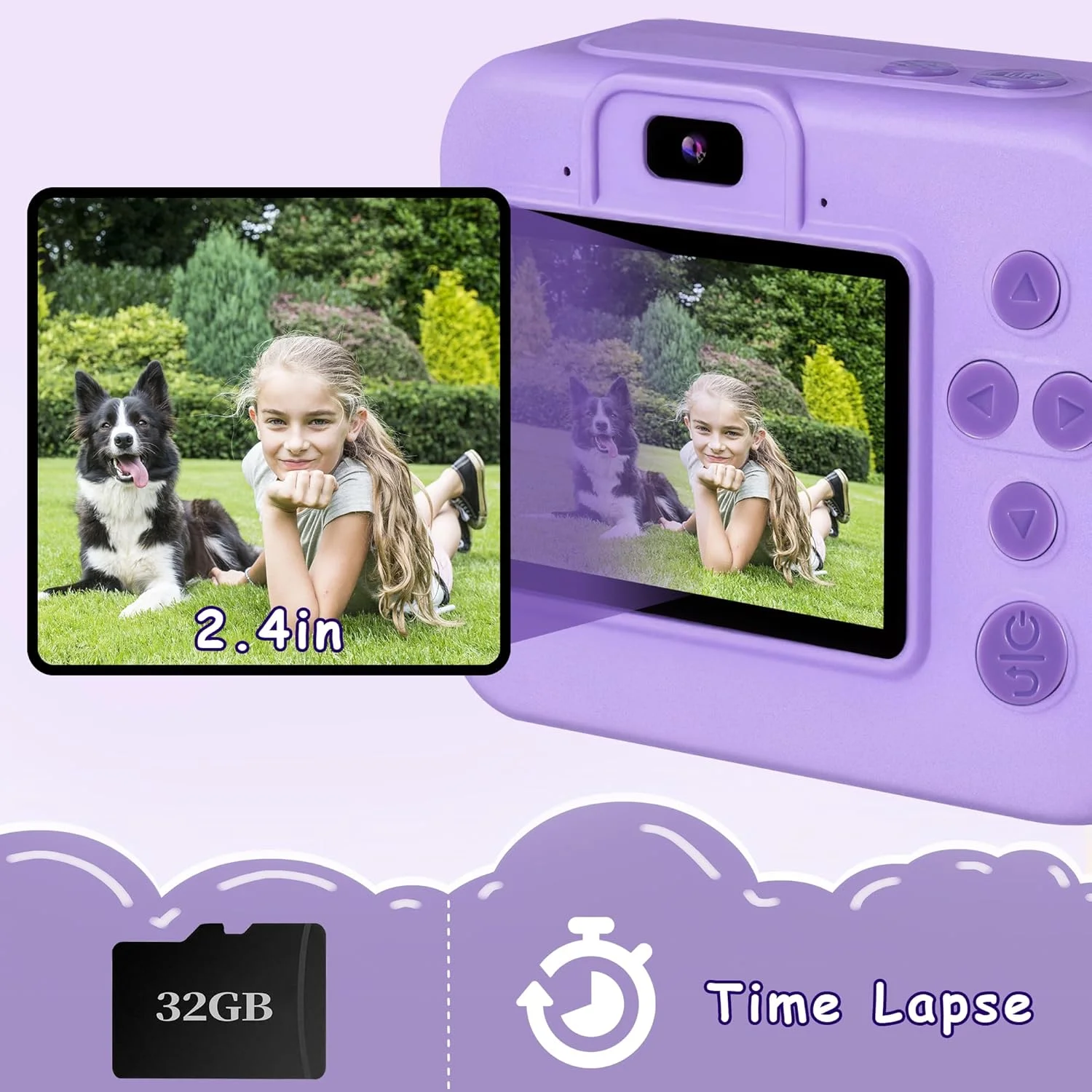 دوربین فوری کودکانه 2.4 اینچی 1080P HD به همراه کارت حافظه 32 گیگابایتی