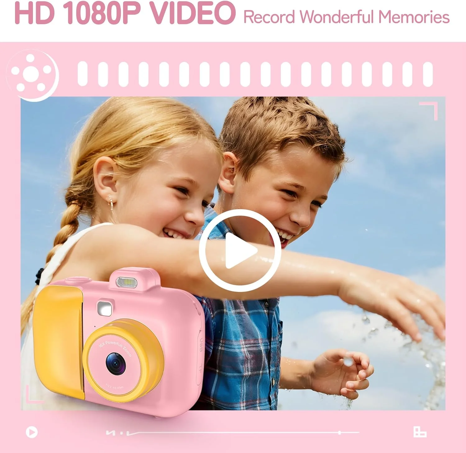 دوربین چاپ فوری کودکانه با کاغذ چاپ، دوربین چاپ فوری HD 1080P با کارت SD 32 گیگابایتی، اسباب بازی دخترانه برای سنین 5-7 سال، هدیه تولد برای دختران 5 6 7 8 9 ساله