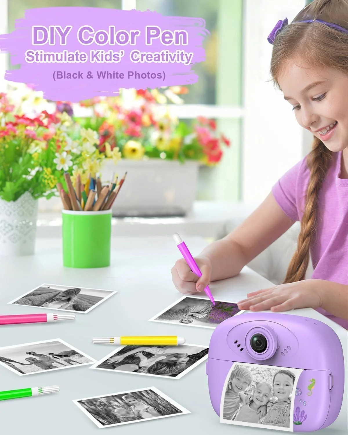 دوربین چاپ فوری برای کودکان، عکس چاپ فوری 1080P HD با 3 رول کاغذ عکس و 5 قلم رنگی و گرافیتی DIY، هدیه تولد برای پسران و دختران (بنفش) دوربین چاپ فوری برای کودکان، عکس چاپ فوری 1080P HD با 3 رول کاغذ عکس و 5 قلم رنگی و گرافیتی DIY، هدیه تولد برای پسران و دختران (بنفش)
