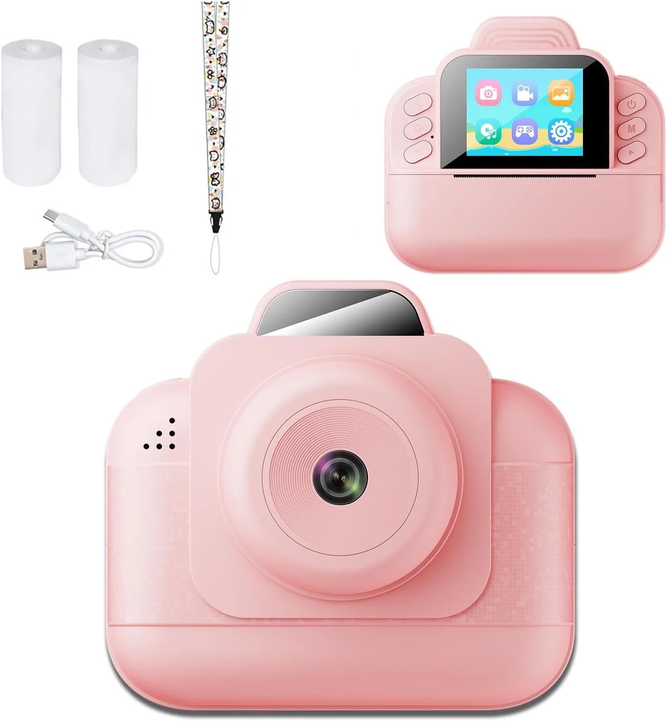 دوربین چاپ فوری، دوربین های فوری 1080P HD، دوربین دیجیتال چاپ مسافرتی قابل حمل با صفحه نمایش 2.4 اینچی با کاغذ چاپ برای نوجوانان و کودکان نوپا (گلگون)