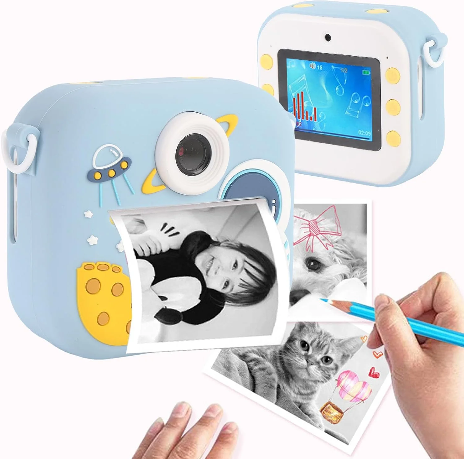دوربین چاپ فوری برای کودکان، 48 مگاپیکسل 1080P دوگانه HD سلفی دوربین های فوری با زوم دیجیتال 8X، صفحه نمایش 2.4 اینچی دوربین های عکس قابل حمل جمع و جور برای کودکان نوپا با فیلترهای متعدد