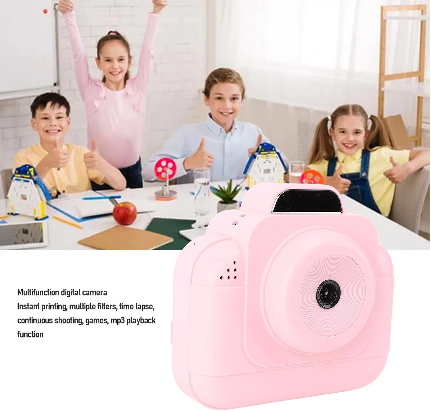 دوربین چاپ فوری، دوربین های فوری 1080P HD، دوربین دیجیتال چاپ مسافرتی قابل حمل با صفحه نمایش 2.4 اینچی با کاغذ چاپ برای نوجوانان و کودکان نوپا (گلگون)