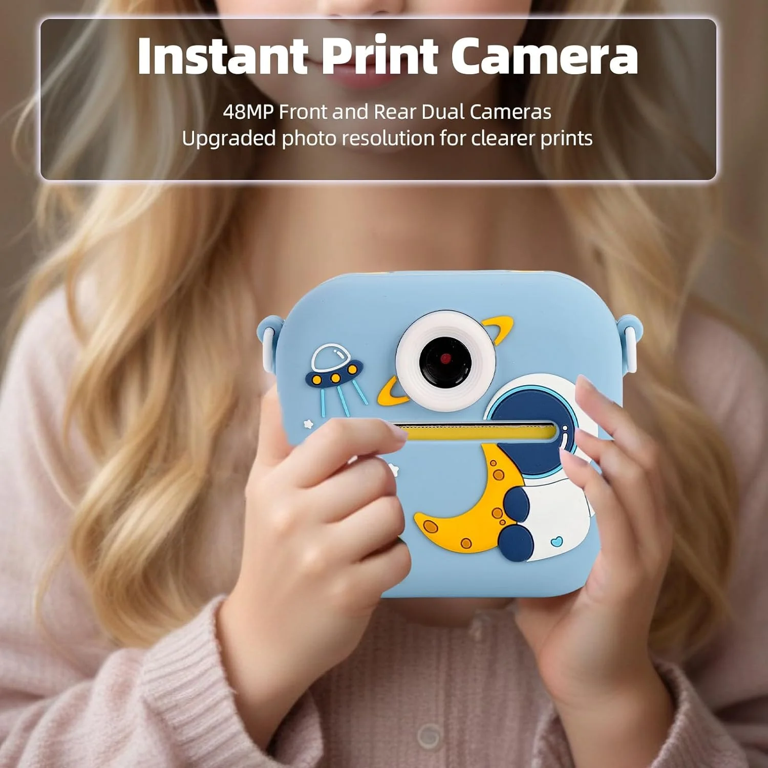 دوربین چاپ فوری برای کودکان، 48 مگاپیکسل 1080P دوگانه HD سلفی دوربین های فوری با زوم دیجیتال 8X، صفحه نمایش 2.4 اینچی دوربین های عکس قابل حمل جمع و جور برای کودکان نوپا با فیلترهای متعدد