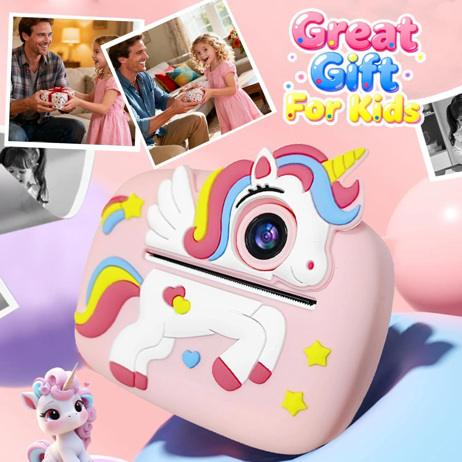 دوربین چاپ فوری کودکانه، دوربین های چاپ فوری 1080P، هدیه تولد کریسمس برای کودکان 3-12 ساله، دوربین های دیجیتال فوری کودکان نوپا برای پسران و دختران به همراه کارت 32 گیگابایتی