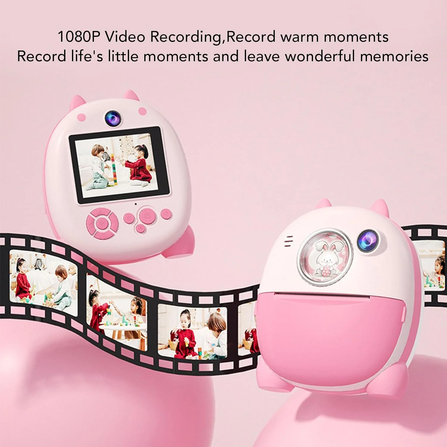دوربین چاپ فوری، دوربین دوگانه سلفی جلو و عقب 48 مگاپیکسلی کودکان، دوربین های فوری فیلمبرداری 1080P با صفحه نمایش 2.4 اینچی، دارای استیکرهای چندگانه داخلی، فیلترهای رنگارنگ