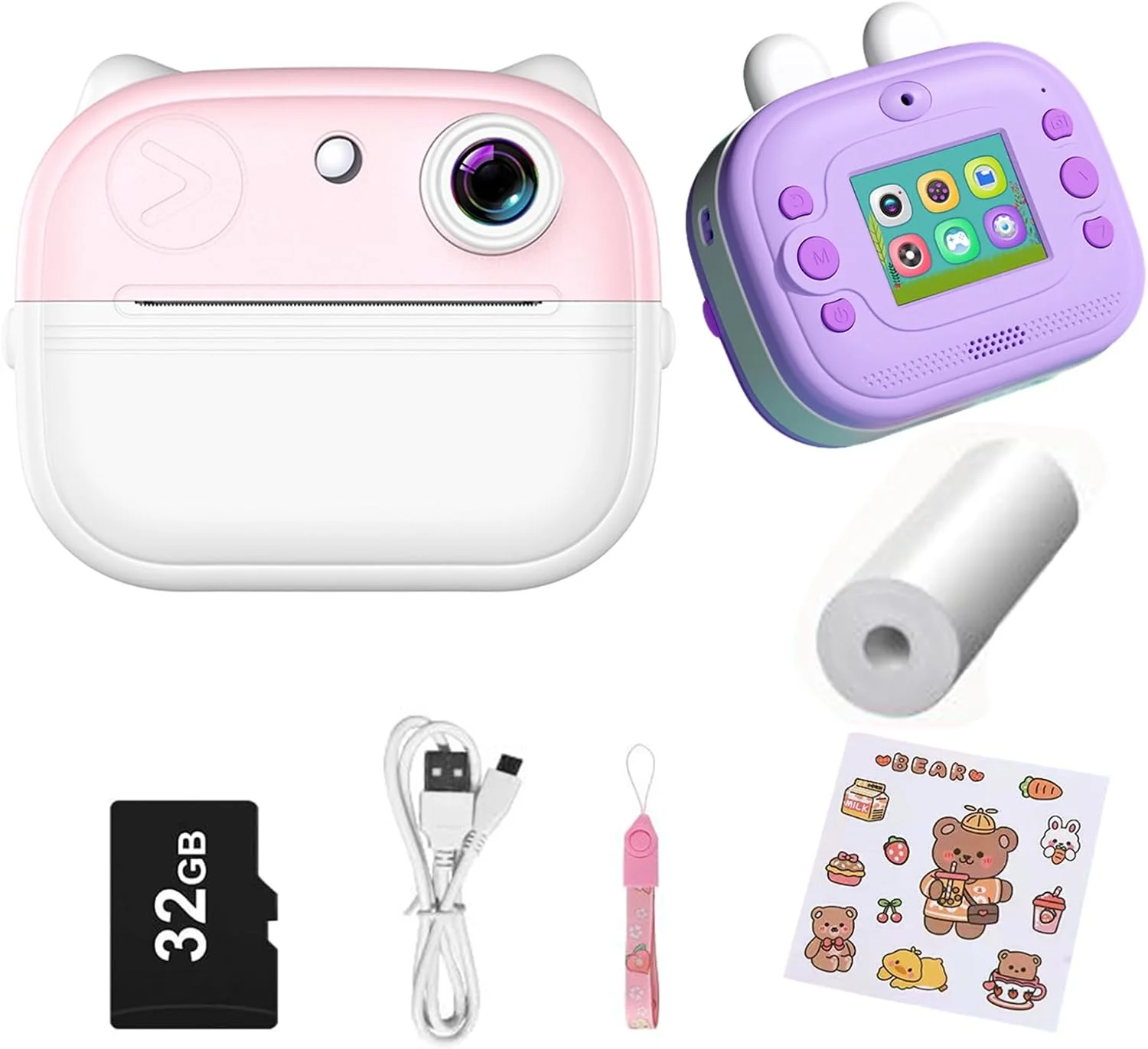 دوربین چاپ فوری برای کودکان، هدیه تولد و کریسمس برای کودکان 3 تا 12 سال، اسباب بازی دوربین دیجیتال برای کودکان، کاغذ چاپ شده و کارت 32 گیگابایتی، هدیه تولد برای کودکان