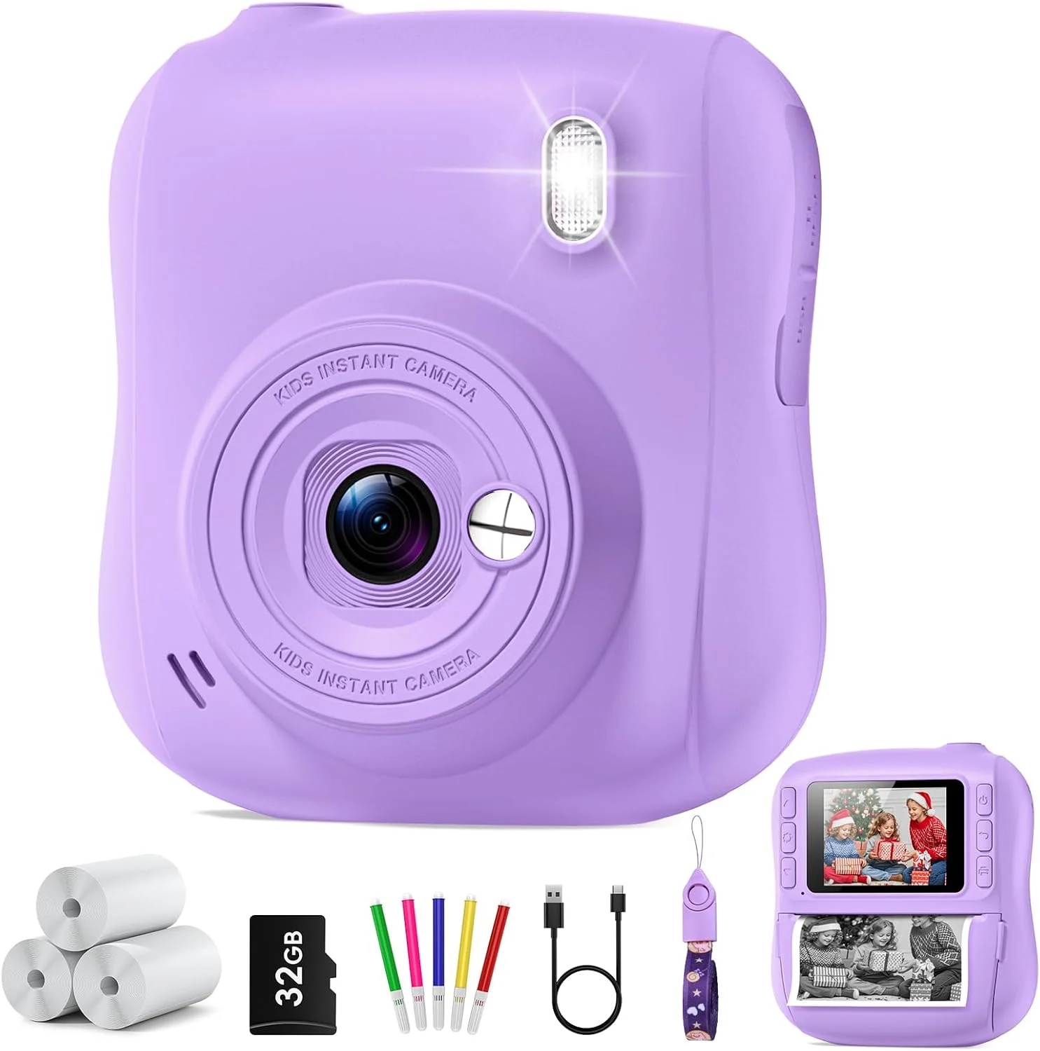 دوربین چاپ فوری برای کودکان، هدیه تولد و کریسمس برای پسران و دختران 3 تا 12 ساله، دوربین فیلمبرداری دیجیتال کودکانه، بهترین اسباب بازی سلفی 1080P HD با کارت SD 32 گیگابایتی