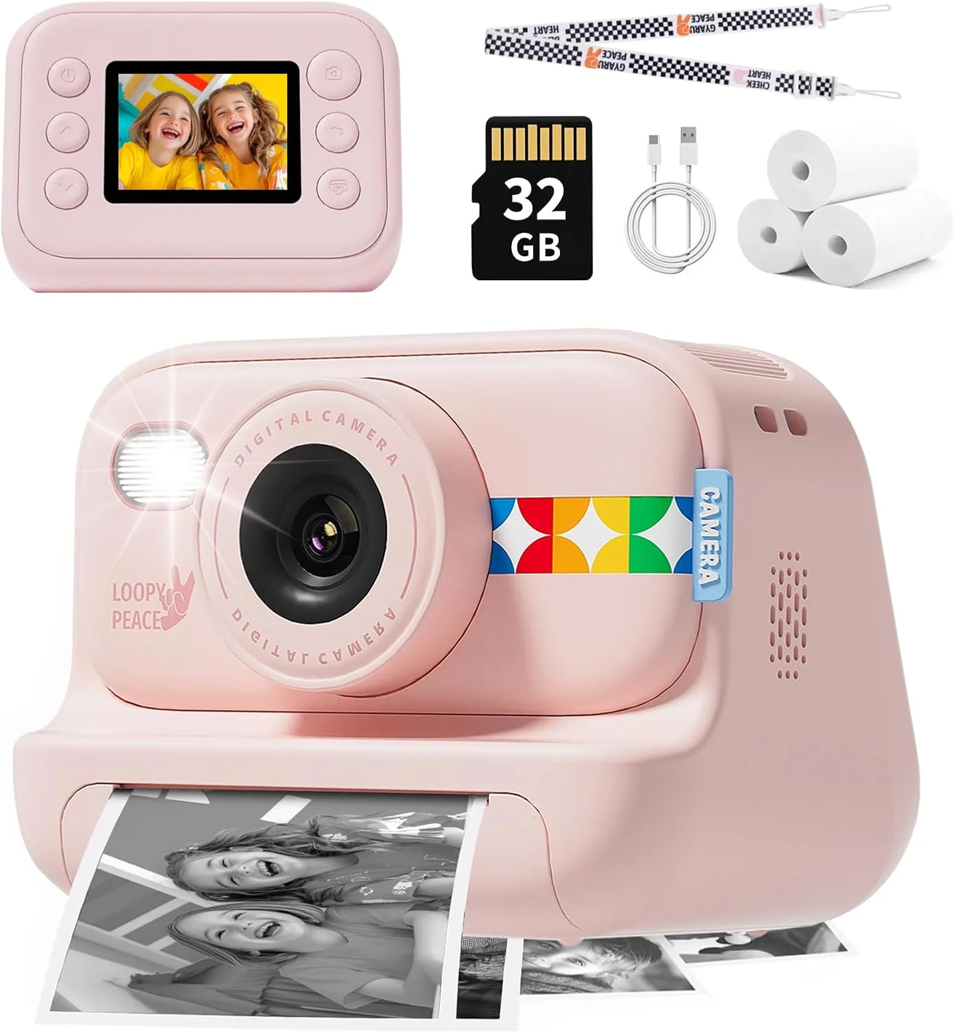 دوربین چاپ فوری برای کودکان، هدیه تولد و کریسمس برای دختران و پسران 3 تا 12 سال، چاپ حرارتی، دوربین اسباب بازی دیجیتال 1080P قابل حمل صورتی