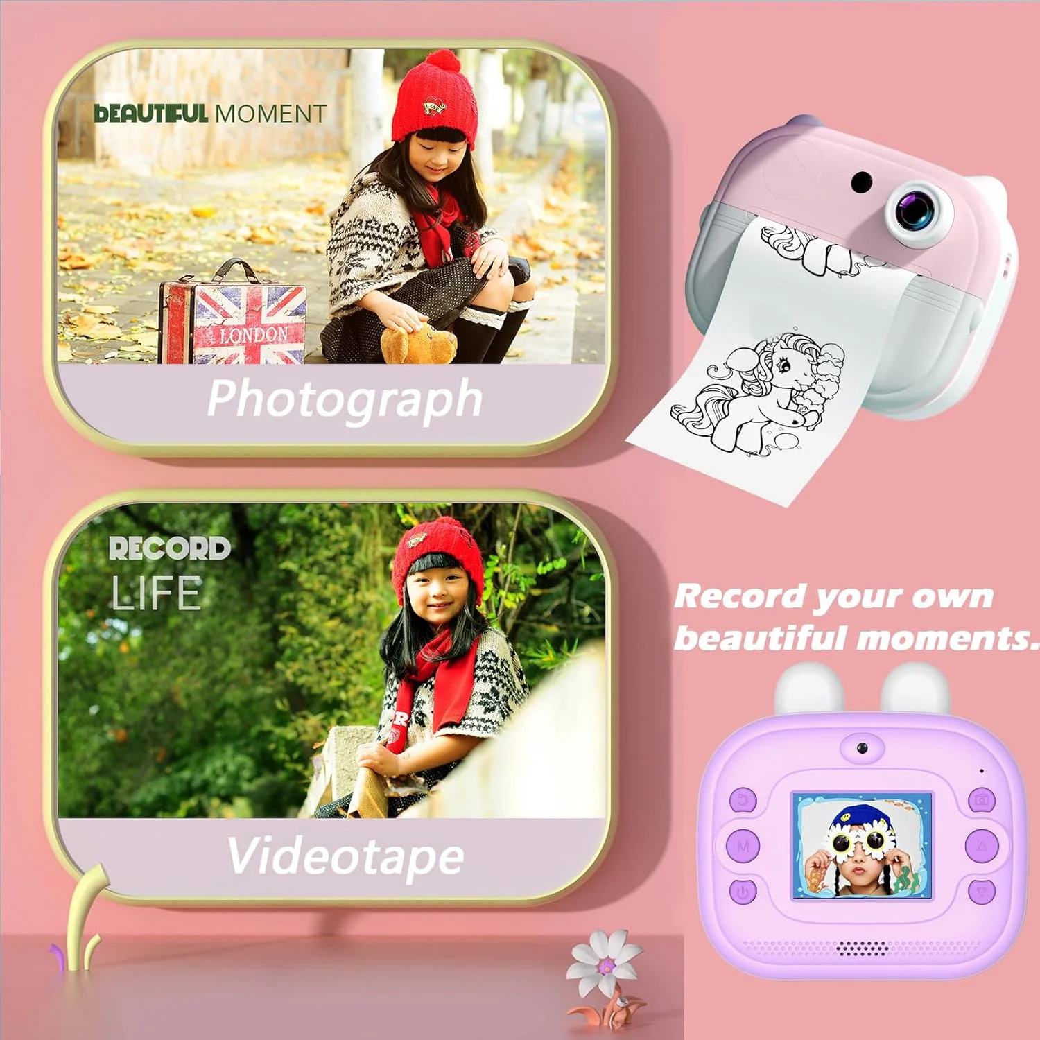 دوربین چاپ فوری برای کودکان، هدیه تولد و کریسمس برای کودکان 3 تا 12 سال، اسباب بازی دوربین دیجیتال برای کودکان، کاغذ چاپ شده و کارت 32 گیگابایتی، هدیه تولد برای کودکان