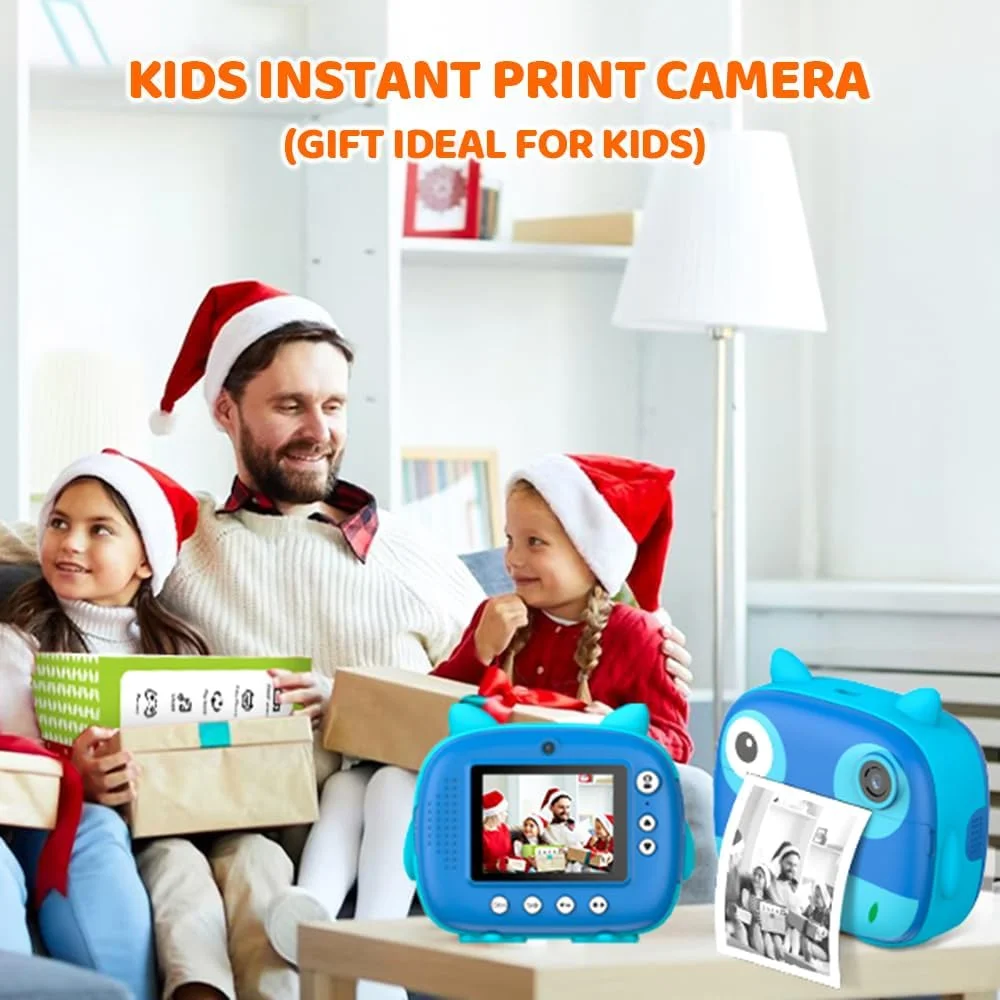 دوربین چاپ فوری 2.5K مناسب کودکان، دوربین دیجیتال 12 مگاپیکسلی با صفحه نمایش 2.4 اینچی IPS، زوم دیجیتال 10 برابر، فیلترهای جذاب، قابلیت فیلمبرداری به همراه 3 رول کاغذ چاپ و کارت حافظه 32 گیگابایتی