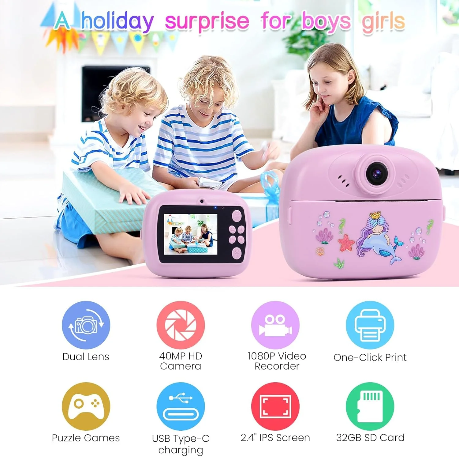 دوربین چاپ فوری کودکانه، دوربین دیجیتال 48 مگاپیکسلی کودکانه با 3 رول کاغذ چاپ و کارت 32 گیگابایتی، اسباب بازی دوربین سلفی ویدیویی 1080P برای پسران و دختران 3-12 سال، بنفش دوربین چاپ فوری کودکانه، دوربین دیجیتال 48 مگاپیکسلی کودکانه با 3 رول کاغذ چاپ و کارت 32 گیگابایتی، اسباب بازی دوربین سلفی ویدیویی 1080P برای پسران و دختران 3-12 سال، بنفش