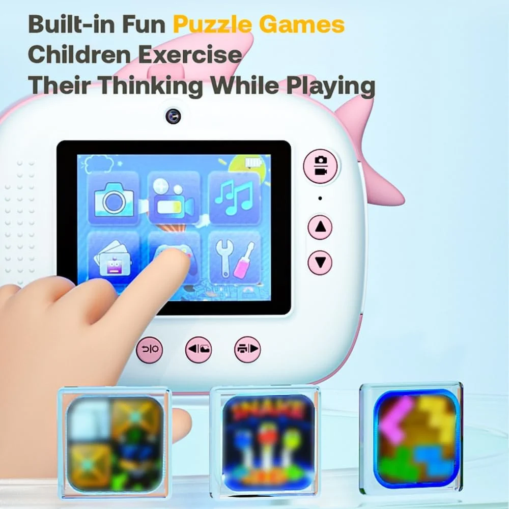 دوربین فوری 2.5K برای کودکان، دوربین دیجیتال 12 مگاپیکسلی با صفحه نمایش 2.4 اینچی IPS، زوم دیجیتال 10 برابر، فیلترهای جذاب، قابلیت فیلمبرداری به همراه 3 رول کاغذ چاپ و کارت حافظه 32 گیگابایتی