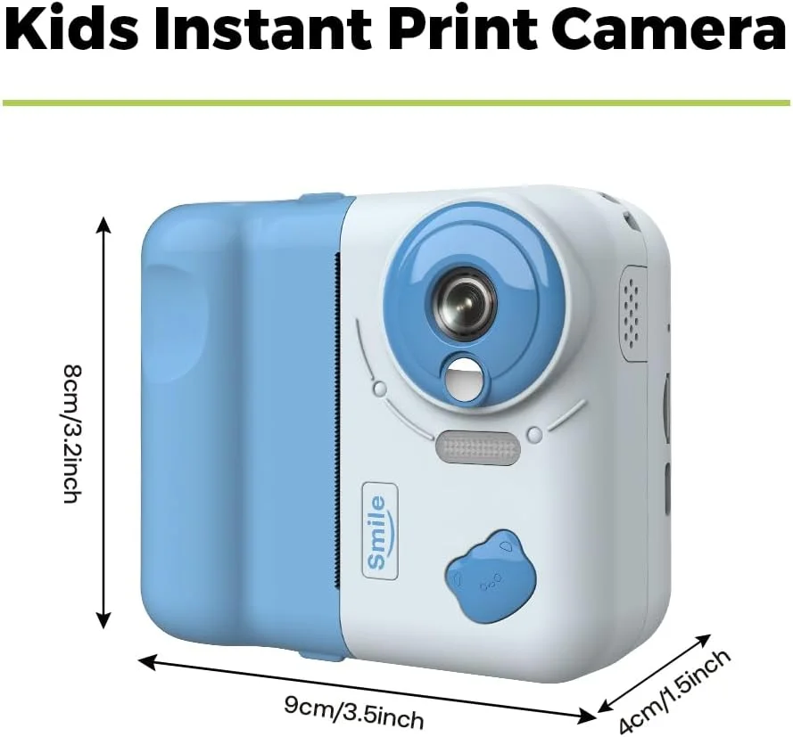 دوربین چاپ فوری کودکانه دوربین دیجیتال 1080P برای کودکان صفحه نمایش 2.4 اینچی IPS زوم 10X باتری داخلی با کاغذ چاپ حرارتی خودکار، قلم های رنگی، بند گردنی و کارت حافظه 32 گیگابایتی هدیه تولد و جشن