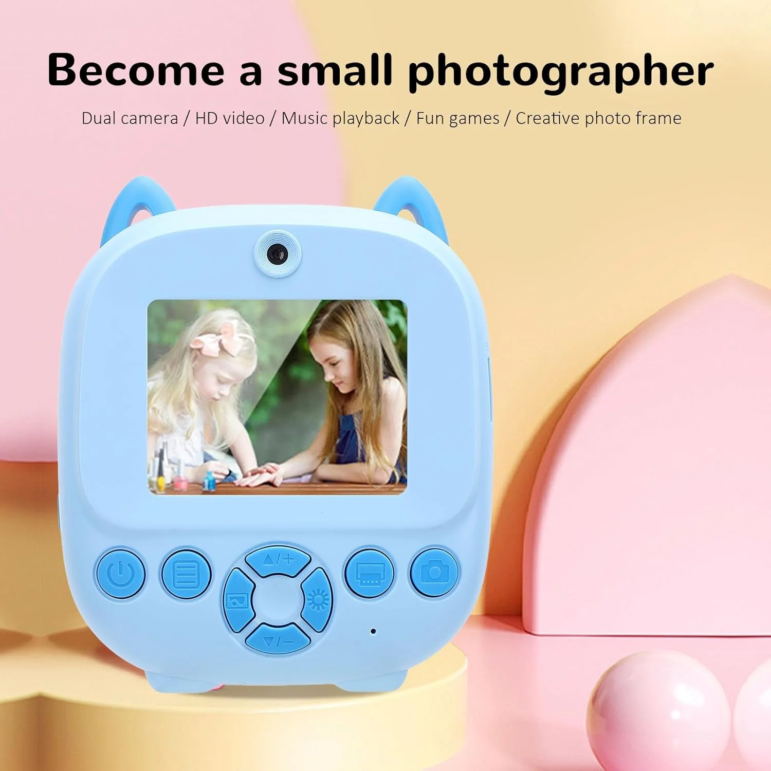 دوربین چاپ فوری، دوربین فیلمبرداری دیجیتال HD 48 مگاپیکسلی 1080P با چاپ حرارتی، شارژ Type C، باتری داخلی 1300 میلی آمپر ساعتی، برای کودکان و خانواده (آبی)