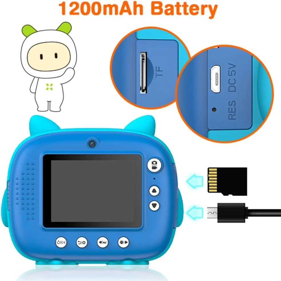 دوربین چاپ فوری 2.5K مناسب کودکان، دوربین دیجیتال 12 مگاپیکسلی با صفحه نمایش 2.4 اینچی IPS، زوم دیجیتال 10 برابر، فیلترهای جذاب، قابلیت فیلمبرداری به همراه 3 رول کاغذ چاپ و کارت حافظه 32 گیگابایتی