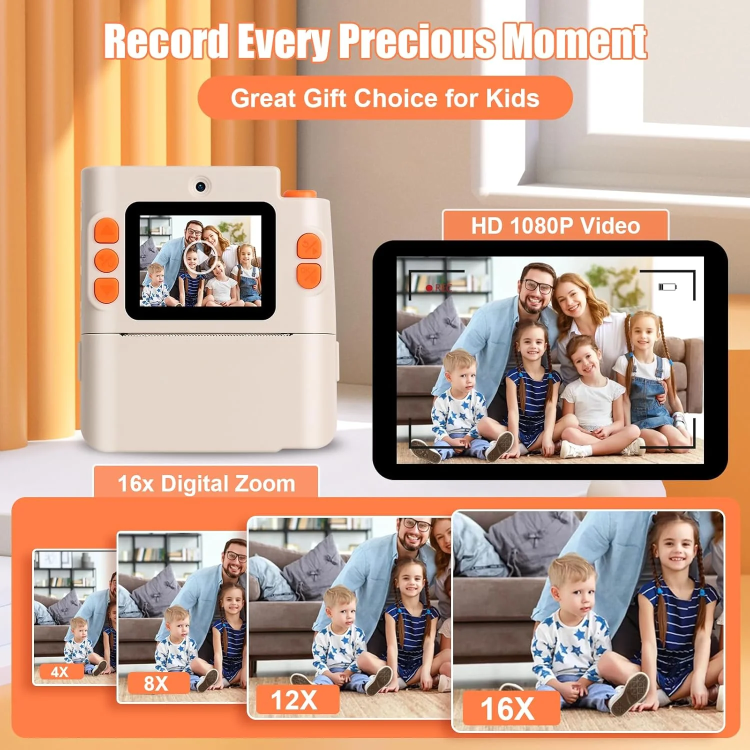 دوربین چاپ فوری کودکانه با کیفیت 1080P HD به همراه کارت حافظه 32 گیگابایتی، کاغذ چاپ و صفحه نمایش 2.0 اینچی، مناسب برای عکاسی، فیلمبرداری و سلفی، هدیه اسباب بازی ایده آل برای کودکان دوربین چاپ فوری کودکانه با کیفیت 1080P HD به همراه کارت حافظه 32 گیگابایتی، کاغذ چاپ و صفحه نمایش 2.0 اینچی، مناسب برای عکاسی، فیلمبرداری و سلفی، هدیه اسباب بازی ایده آل برای کودکان