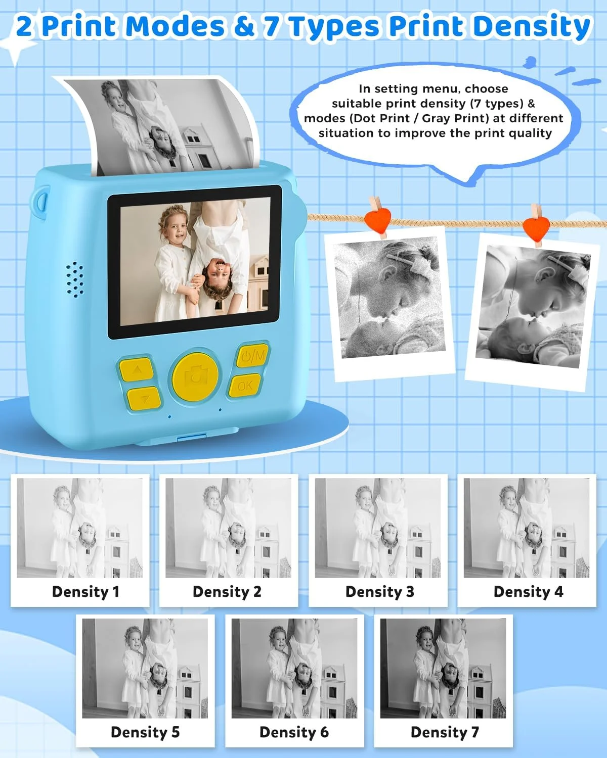 دوربین چاپ فوری، دوربین دیجیتال فوری کودکانه - هدیه تولد کریسمس برای سنین 6-12 سال، دوربین فیلمبرداری کودکان 1080P HD با کارت SD 32G، 3 رول کاغذ عکس هدیه برای پسران و دختران