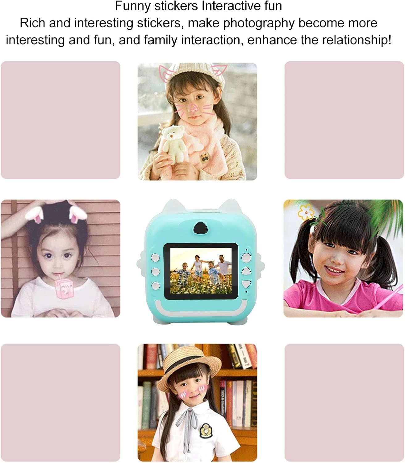 دوربین چاپ فوری برای کودکان، 24 مگاپیکسل 1080P عکس و فیلم صفحه نمایش 2.4 اینچی دوربین فیلمبرداری دیجیتال کودکان، دوربین چاپ حرارتی فوری (آبی)