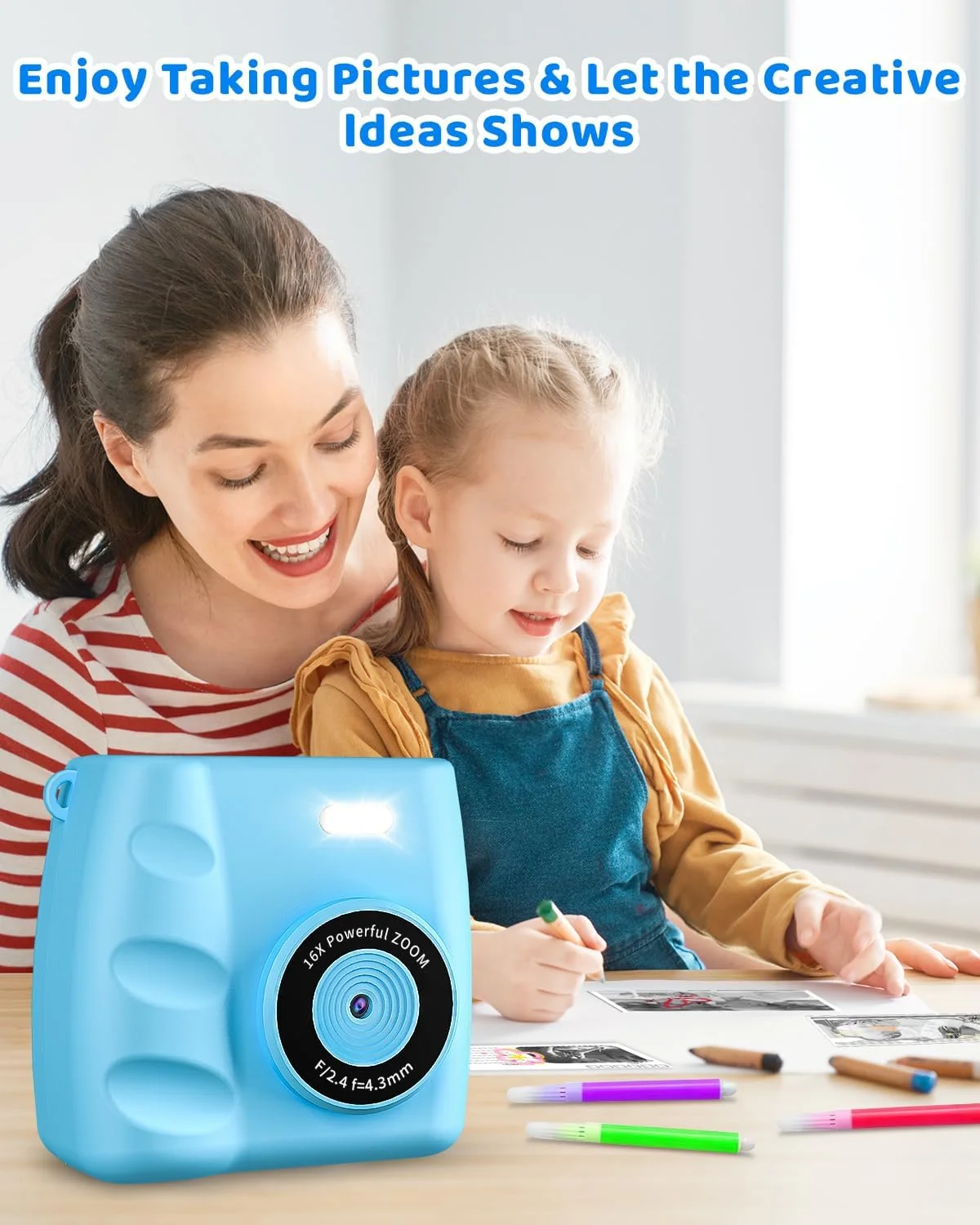 دوربین چاپ فوری، دوربین دیجیتال فوری کودکانه - هدیه تولد کریسمس برای سنین 6-12 سال، دوربین فیلمبرداری کودکان 1080P HD با کارت SD 32G، 3 رول کاغذ عکس هدیه برای پسران و دختران