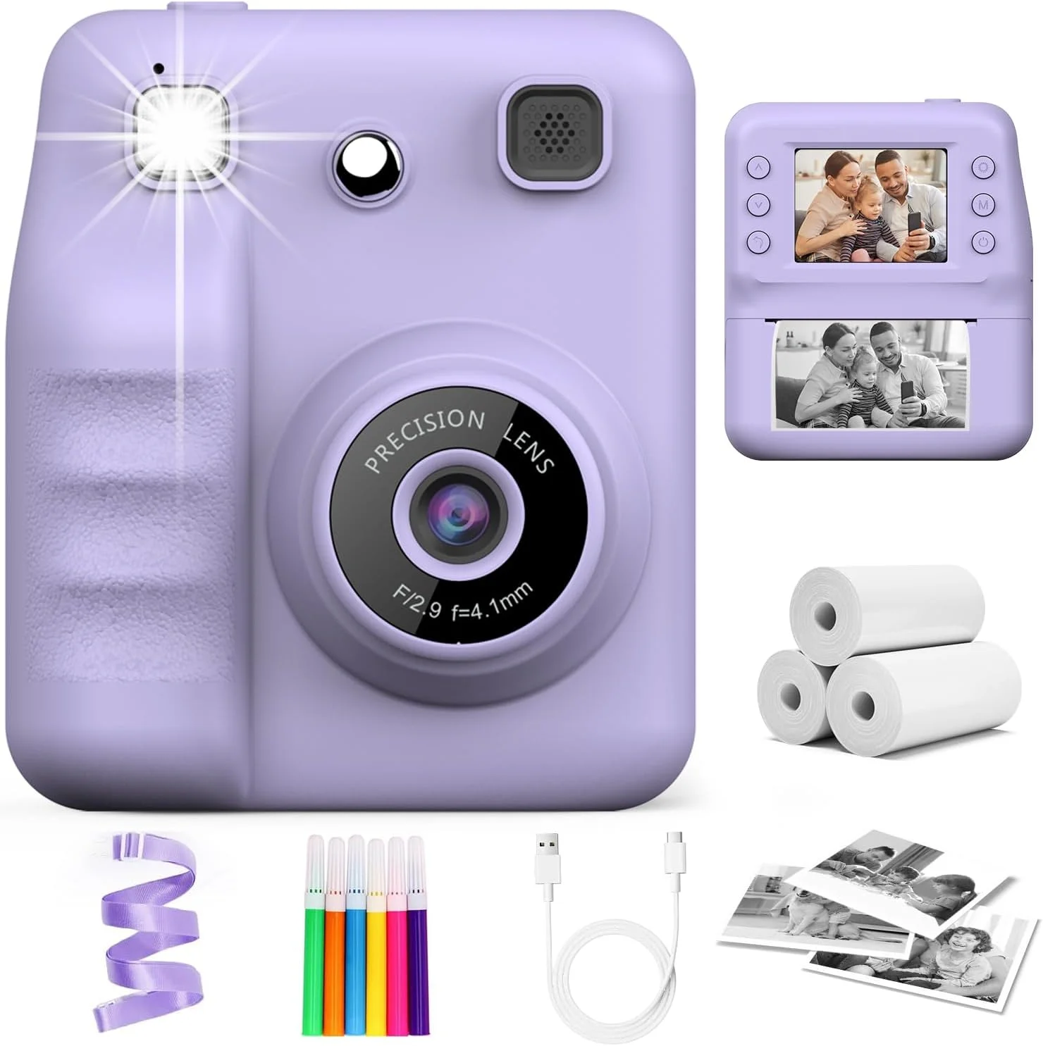 دوربین چاپ فوری کودکانه، دوربین دیجیتال سلفی با فیلمبرداری 1080P، اسباب بازی دوربین مسافرتی قابل حمل برای کودکان 3 4 5 6 7 8 9 ساله