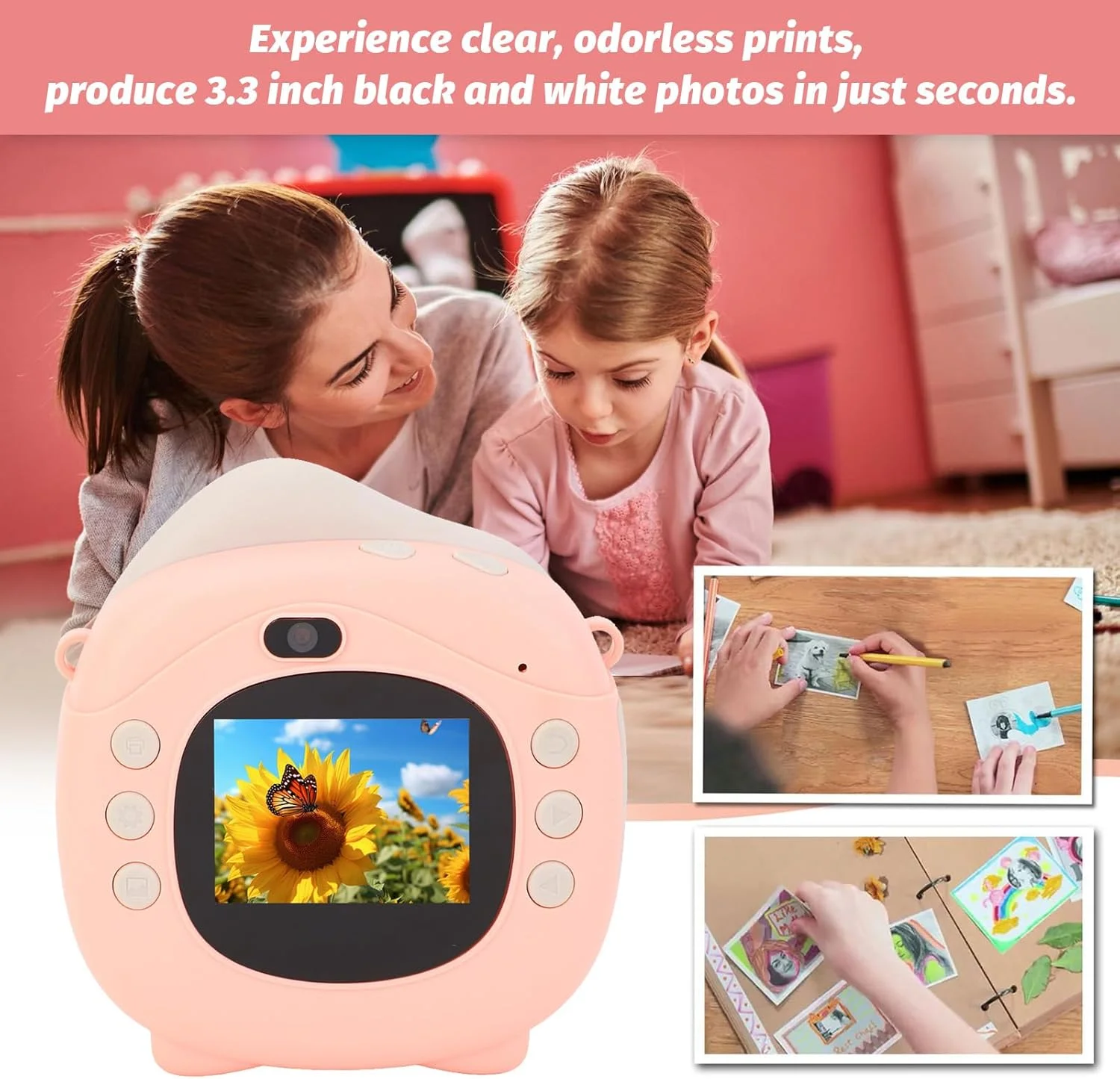 دوربین چاپ فوری، دوربین 12 مگاپیکسلی چاپ فوری کودکانه، دوربین چاپ حرارتی دیجیتال سلفی از زوم دیجیتال چندگانه پشتیبانی می کند، اسباب بازی دوربین کودک نوپا برای پسران دختران (64 گیگابایت)