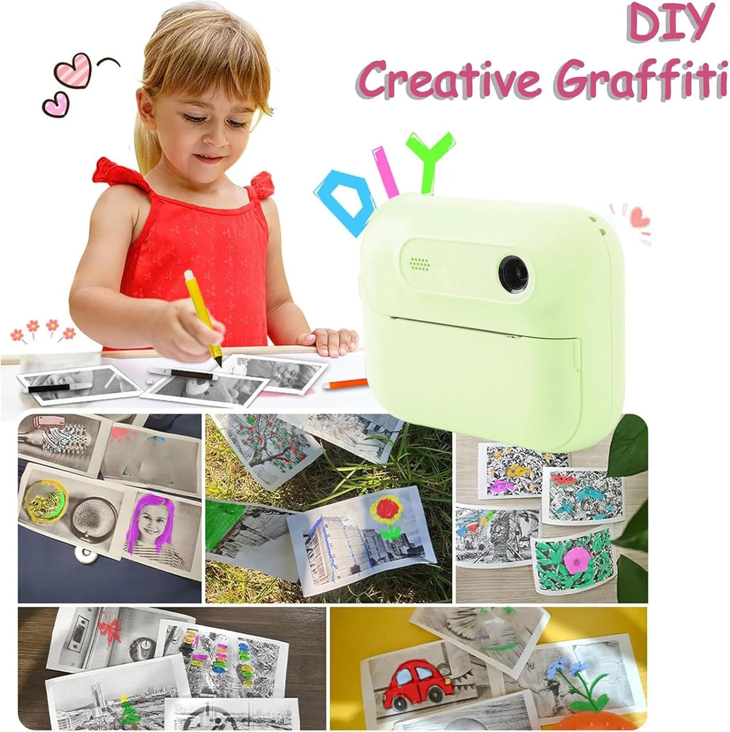 دوربین دیجیتال چاپ فوری، دوربین چاپ فوری 48 مگاپیکسلی برای کودکان، دوربین فیلمبرداری دیجیتال 1080P برای کودکان نوپا، دوربین فوری زیبا با عملکردهای بازی MP3، هدیه تولد کریسمس (سبز)