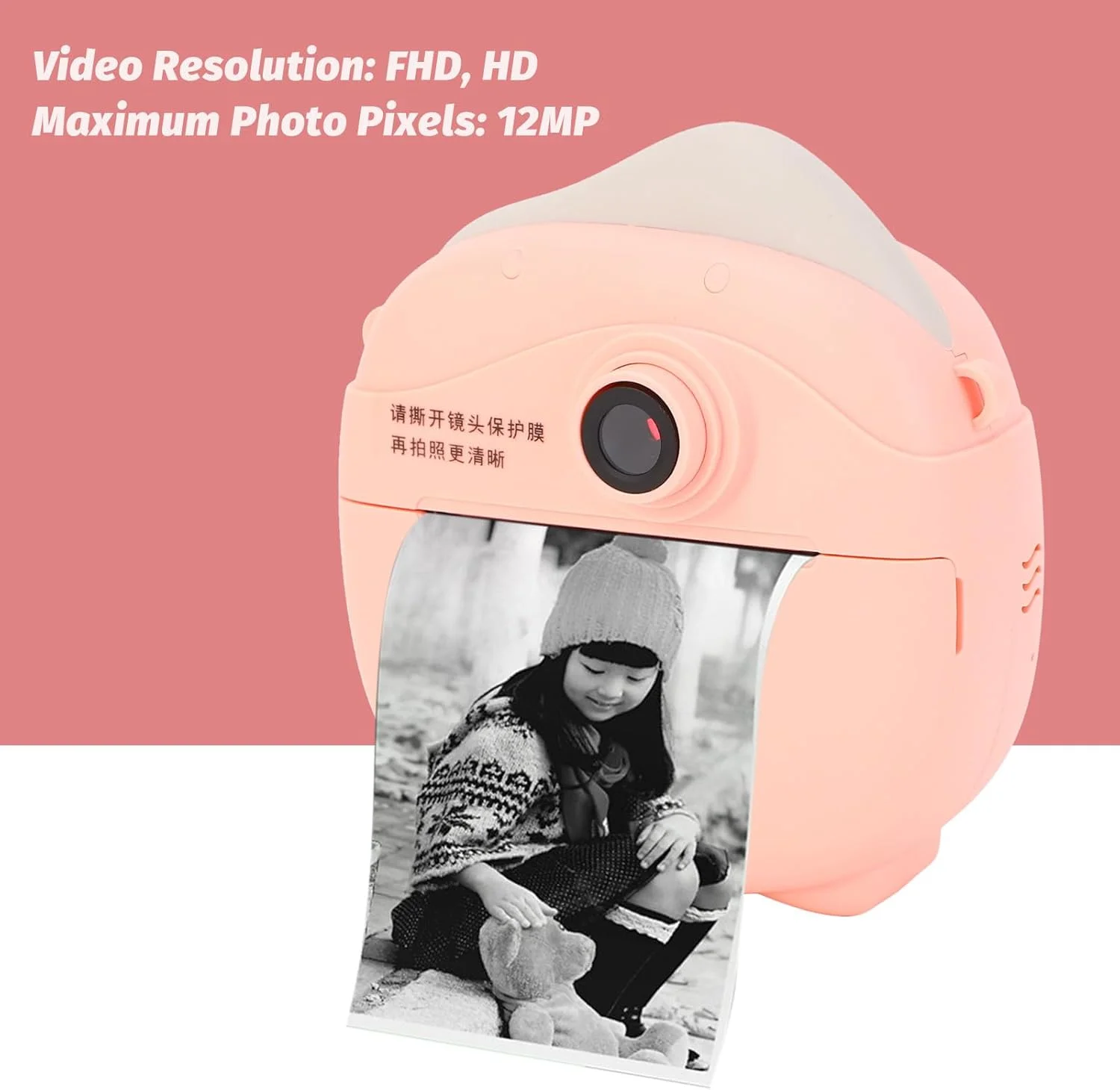 دوربین چاپ فوری، دوربین 12 مگاپیکسلی چاپ فوری کودکانه، دوربین چاپ حرارتی دیجیتال سلفی از زوم دیجیتال چندگانه پشتیبانی می کند، اسباب بازی دوربین کودک نوپا برای پسران دختران (64 گیگابایت)