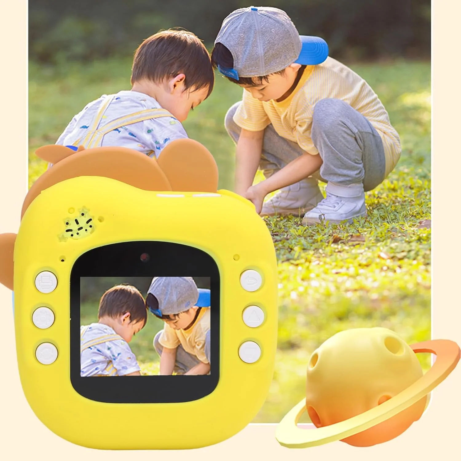 دوربین دیجیتال چاپ فوری 48 مگاپیکسلی HD با صفحه نمایش 2 اینچی، سلفی، تایمر برای کودکان، طرح میمون کارتونی بامزه برای هدیه تولد و کریسمس کودکان، چاپ بدون جوهر