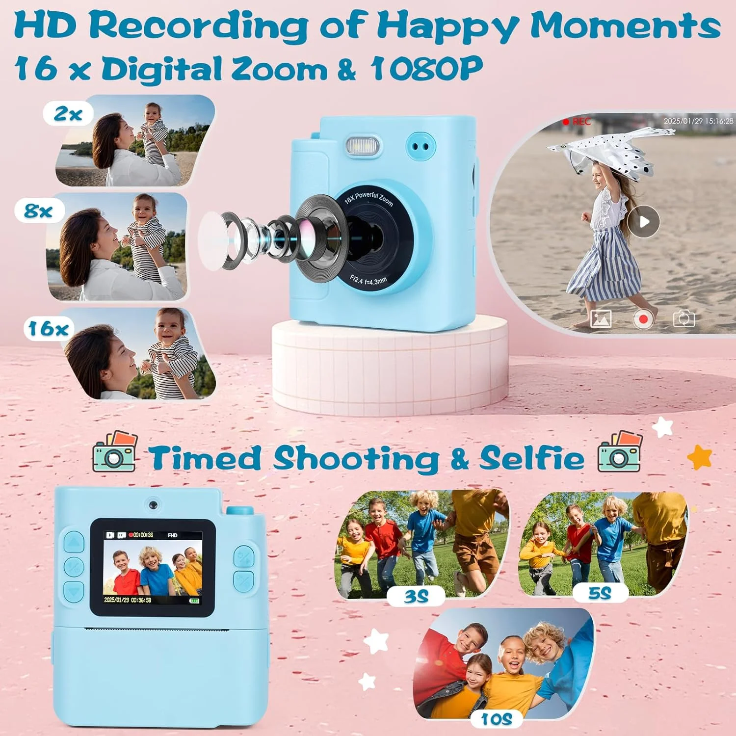دوربین چاپ فوری کودکانه، دوربین دیجیتال سلفی دو لنز 1080P HD به همراه 5 رول کاغذ چاپ و کارت TF 32 گیگابایتی، برای کودکان، اسباب بازی قابل حمل برای کودکان 3-12 ساله (آبی) دوربین چاپ فوری کودکانه، دوربین دیجیتال سلفی دو لنز 1080P HD به همراه 5 رول کاغذ چاپ و کارت TF 32 گیگابایتی، برای کودکان، اسباب بازی قابل حمل برای کودکان 3-12 ساله (آبی)
