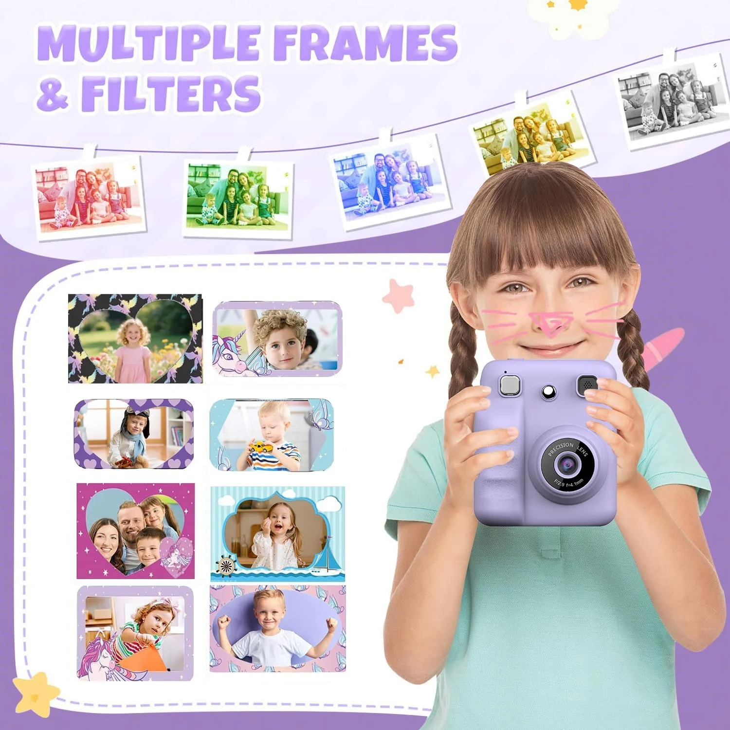 دوربین چاپ فوری کودکانه، دوربین دیجیتال سلفی با فیلمبرداری 1080P، اسباب بازی دوربین مسافرتی قابل حمل برای کودکان 3 4 5 6 7 8 9 ساله
