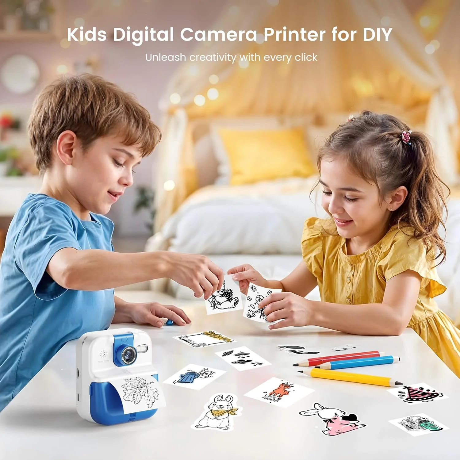 دوربین چاپ فوری کودکانه، دوربین دیجیتال برای کودکان 6-8 سال، دوربین دیجیتال کودک نوپا برای هدیه روز کودک، هدیه برای دختر و پسر 5 ساله، اسباب بازی کودکان هدیه تولد برای دختر و پسر 5 6 7 8 9 10 ساله