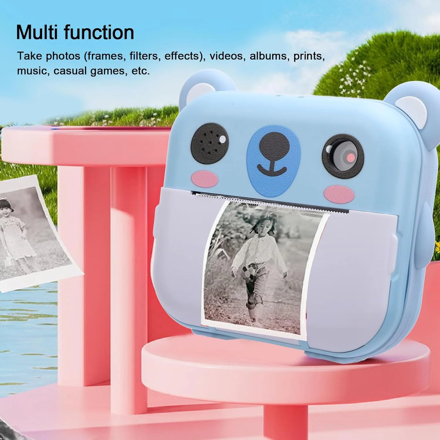دوربین چاپ فوری کودکانه، دوربین دیجیتال 1080P با صفحه نمایش 2 اینچی TFT و کاغذ چاپ، دوربین قابل حمل کودک نوپا، اسباب بازی دوربین مسافرتی برای دختران پسران، تولد، کریسمس، تعطیلات (آبی)