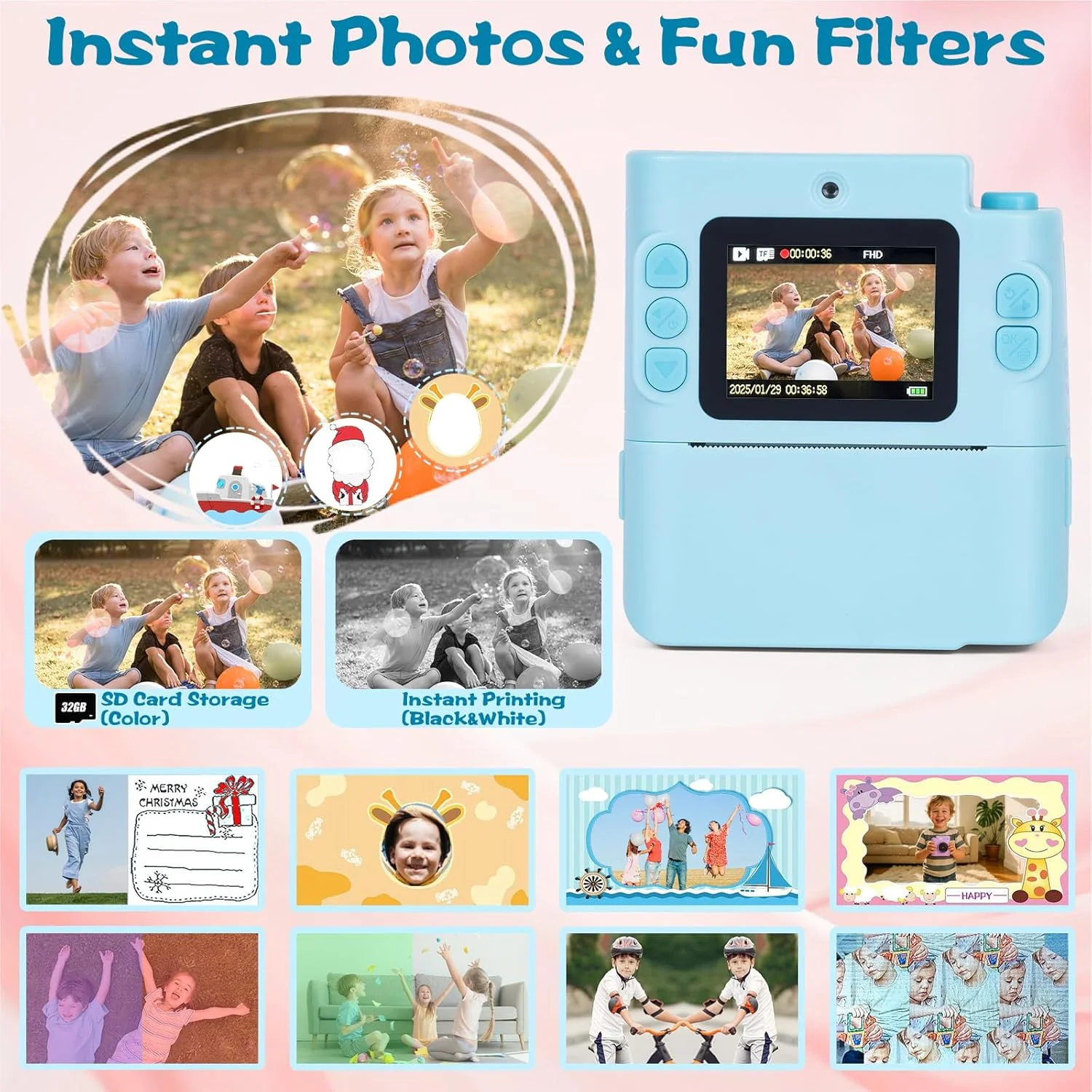 دوربین چاپ فوری کودکانه، دوربین دیجیتال سلفی دو لنز 1080P HD به همراه 5 رول کاغذ چاپ و کارت TF 32 گیگابایتی، برای کودکان، اسباب بازی قابل حمل برای کودکان 3-12 ساله (آبی) دوربین چاپ فوری کودکانه، دوربین دیجیتال سلفی دو لنز 1080P HD به همراه 5 رول کاغذ چاپ و کارت TF 32 گیگابایتی، برای کودکان، اسباب بازی قابل حمل برای کودکان 3-12 ساله (آبی)