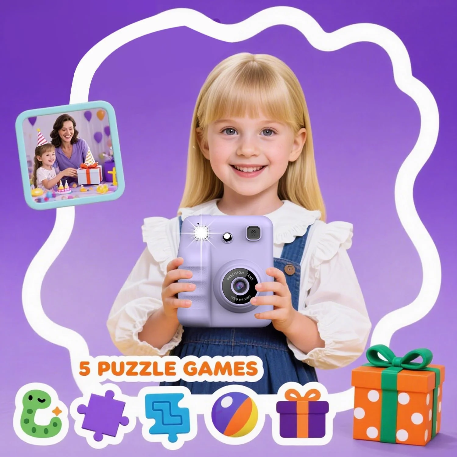 دوربین چاپ فوری کودکانه، دوربین دیجیتال سلفی با فیلمبرداری 1080P، اسباب بازی دوربین مسافرتی قابل حمل برای کودکان 3 4 5 6 7 8 9 ساله