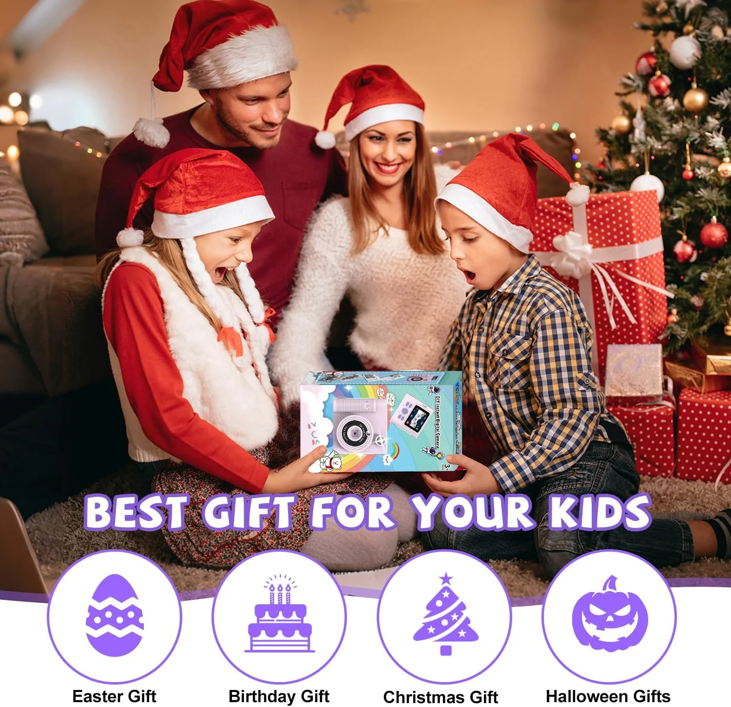 دوربین چاپ فوری کودکانه، مناسب کودکان و نوجوانان، دوربین فیلمبرداری دیجیتال HD 1080P به همراه کارت حافظه 32 گیگابایتی، اسباب بازی قابل حمل تولد برای سنین 3، 4، 5، 6، 7، 8، 9، 10، 11 و 12 سال دختران و پسران