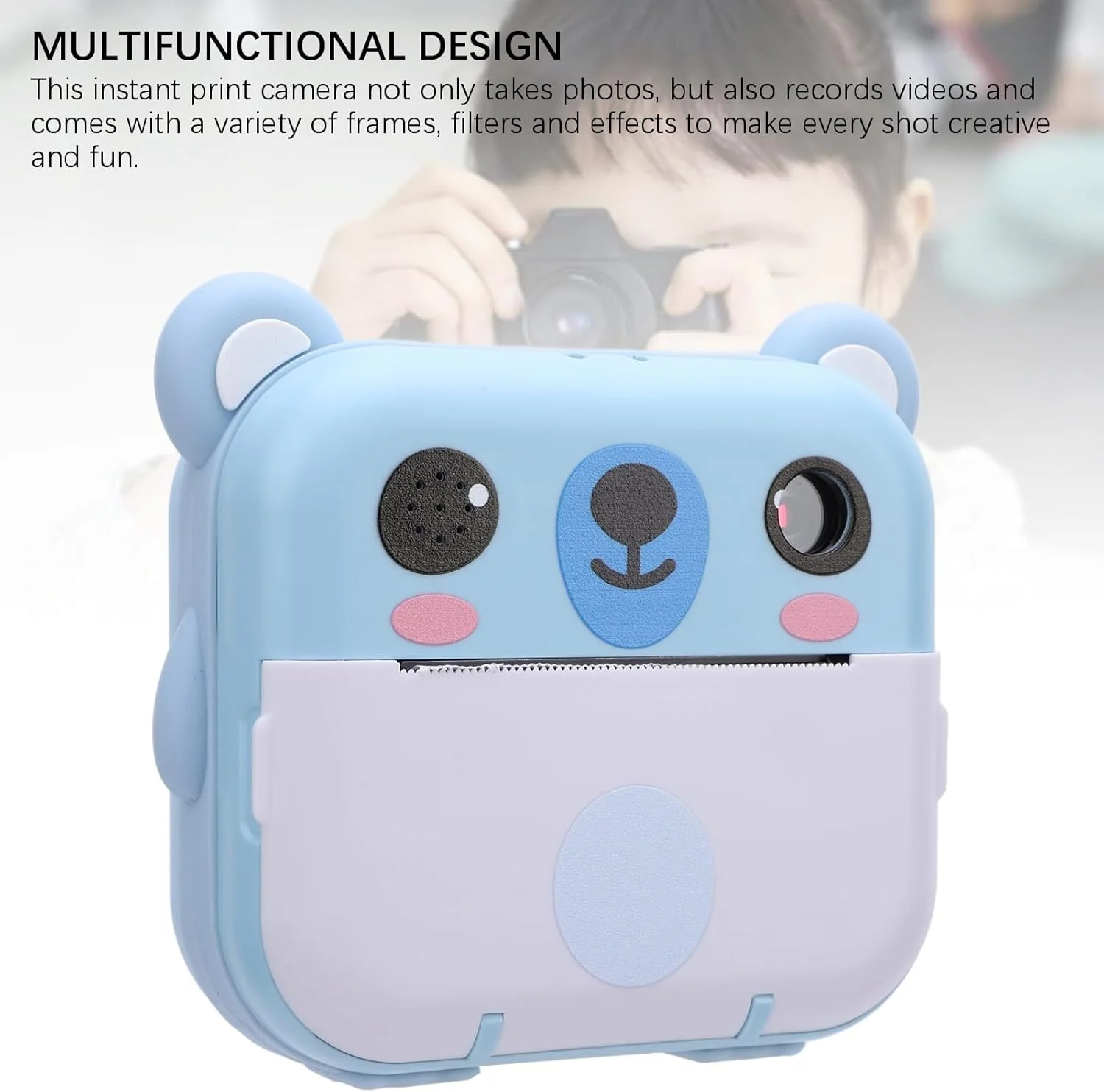 دوربین چاپ فوری کودکانه، دوربین دیجیتال 1080P با صفحه نمایش 2 اینچی TFT و کاغذ چاپ، دوربین قابل حمل کودک نوپا، اسباب بازی دوربین مسافرتی برای دختران پسران، تولد، کریسمس، تعطیلات (آبی)