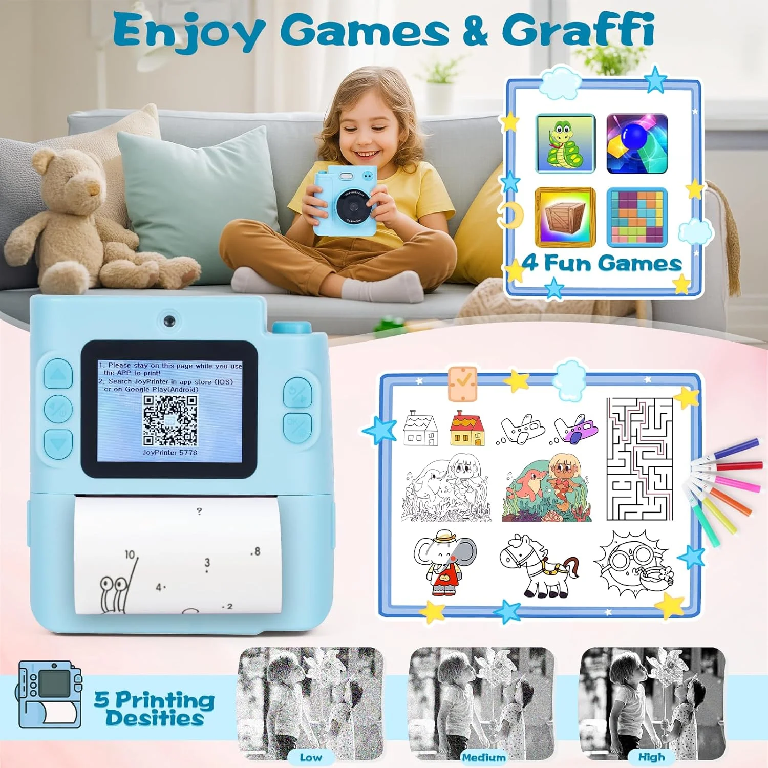 دوربین چاپ فوری کودکانه، دوربین دیجیتال سلفی دو لنز 1080P HD به همراه 5 رول کاغذ چاپ و کارت TF 32 گیگابایتی، برای کودکان، اسباب بازی قابل حمل برای کودکان 3-12 ساله (آبی) دوربین چاپ فوری کودکانه، دوربین دیجیتال سلفی دو لنز 1080P HD به همراه 5 رول کاغذ چاپ و کارت TF 32 گیگابایتی، برای کودکان، اسباب بازی قابل حمل برای کودکان 3-12 ساله (آبی)